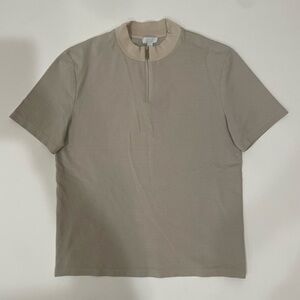 COS Short-Sleeve Half-Zip Mock Neck Shirt in Beige